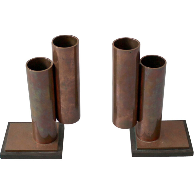 Pair of copper and bakelite magazine rack holders - 1940s