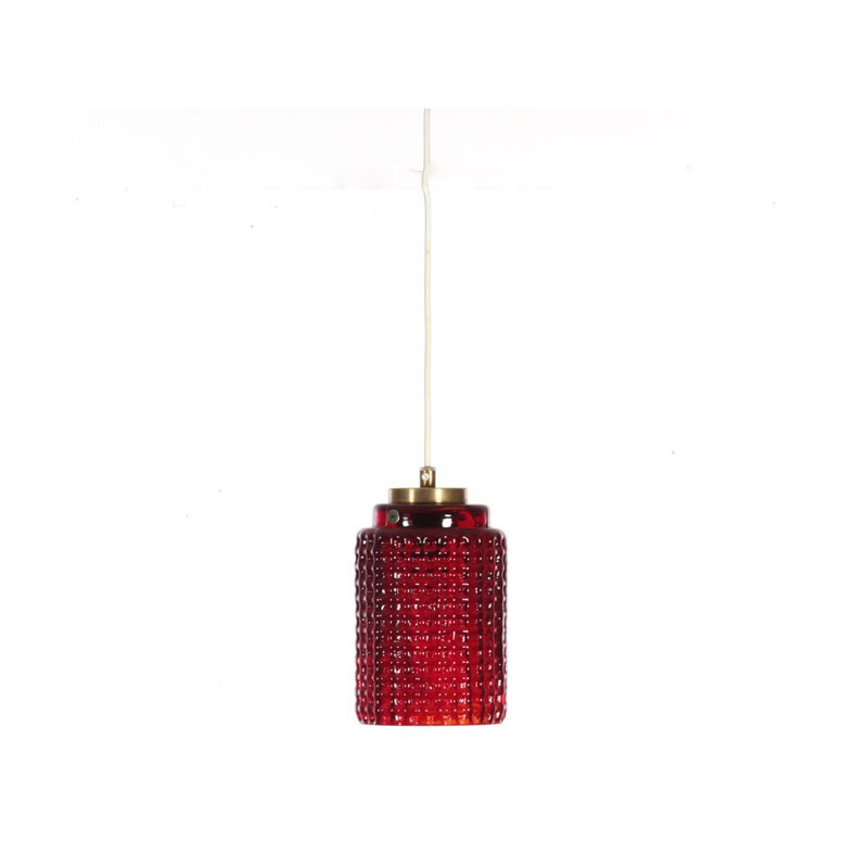 Vintage Scandinavian red glass hanging lamp - 1960s