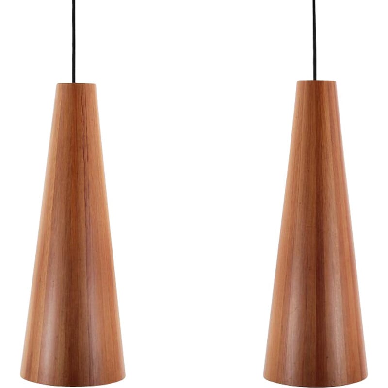 Pair of large pinewood hanging lamps by Jøgen Wolf for Torben Ørskov - 1950s