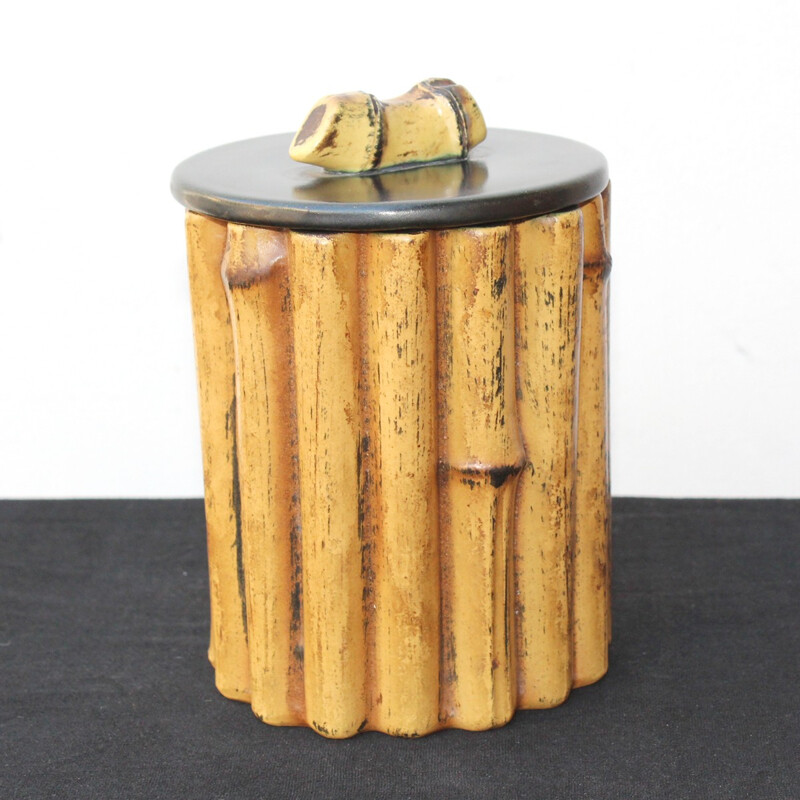 Ceramic bamboo colored pot by Pol Chambost - 1950s