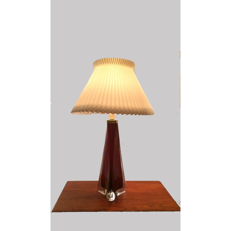 Large triangular table lamp in red and clear glass by Carl Fagerlund for Orrefors - 1960s