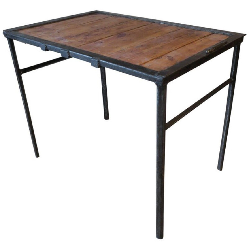 Vintage industrial table in iron and wood - 1960s