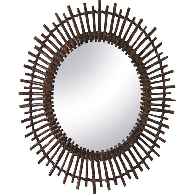 Oval Modern Spanish Rattan Sunburst Mirror - 1960s