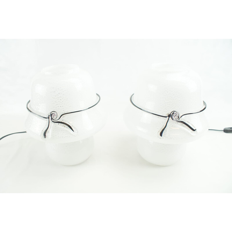 Pair of Murano Glass Table Lamps with Silver Leaf Inclusions - 1960s