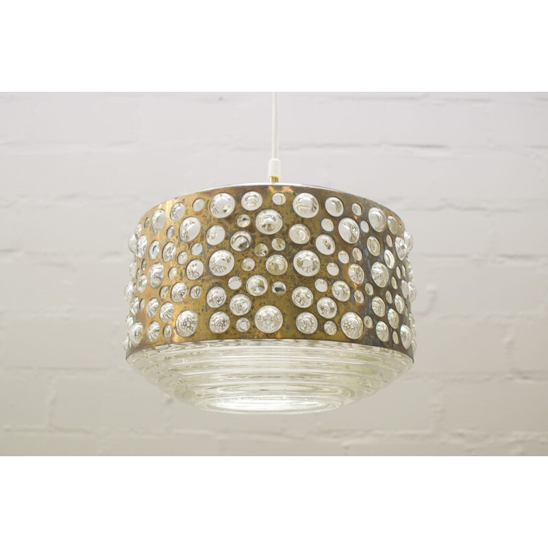Mid-Century Bubble Glass & Brass Ceiling Lamp for Limburg - 1960s