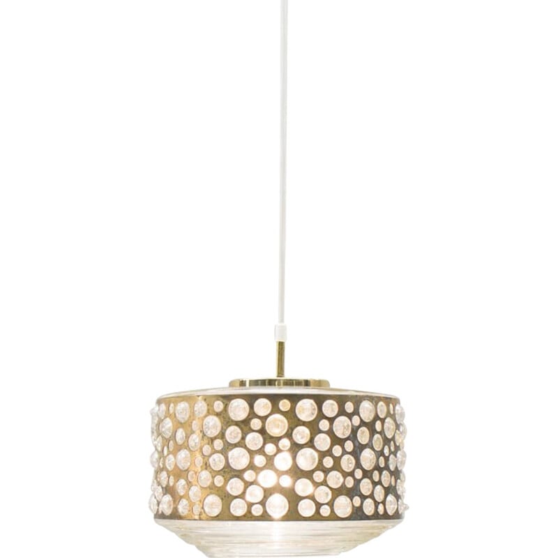 Mid-Century Bubble Glass & Brass Ceiling Lamp for Limburg - 1960s
