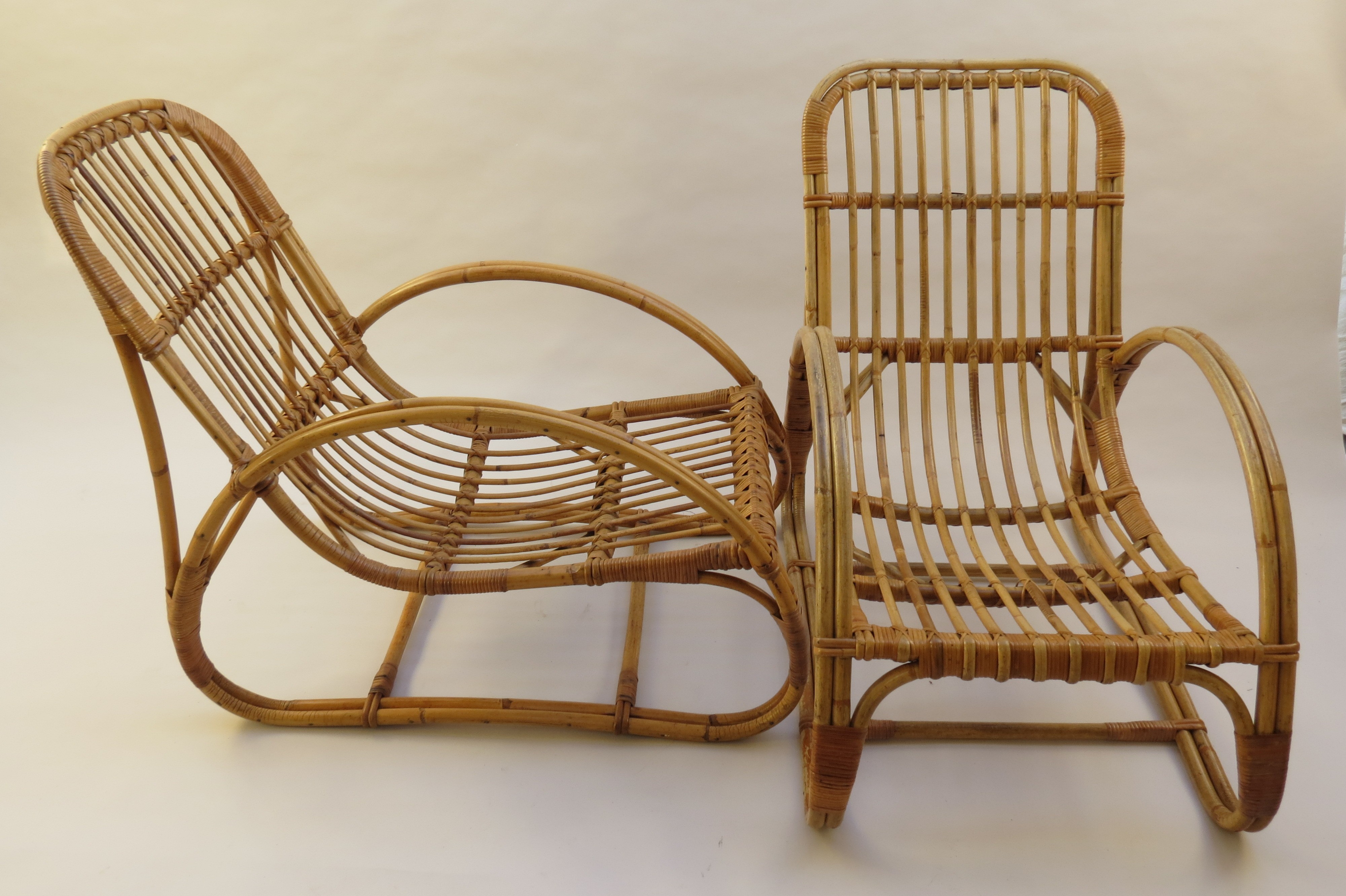 Pair of Cane lounge chairs and footstool for Dryad and