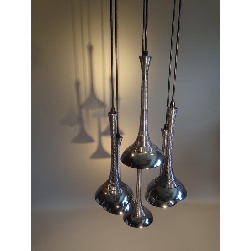 Vintage hanging lamp with 6 chrome lights - 1970s