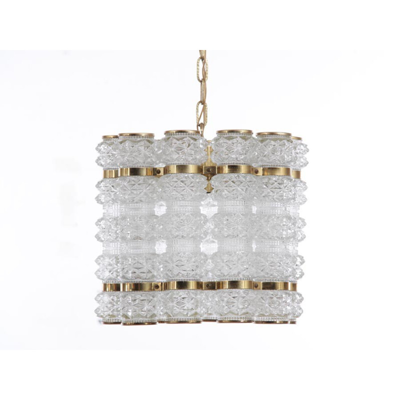 Vintage Scandinavian pendant lamp in crystal by Carl Fagerlund - 1960s
