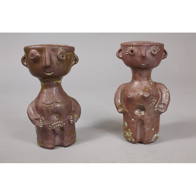 Pair of vintage ceramic sculptures by Jacques Pouchain - 1970s