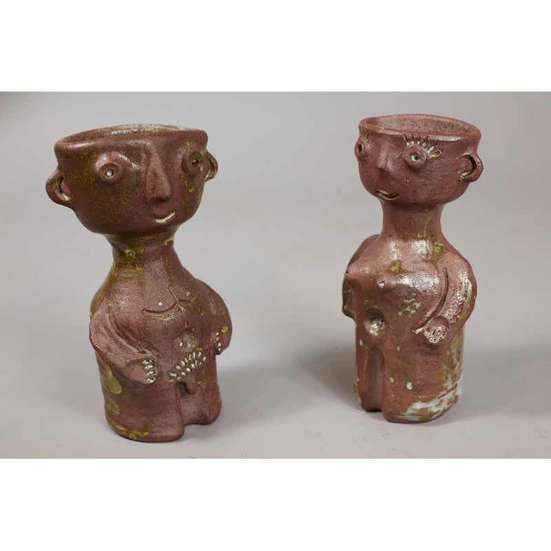 Pair of vintage ceramic sculptures by Jacques Pouchain - 1970s