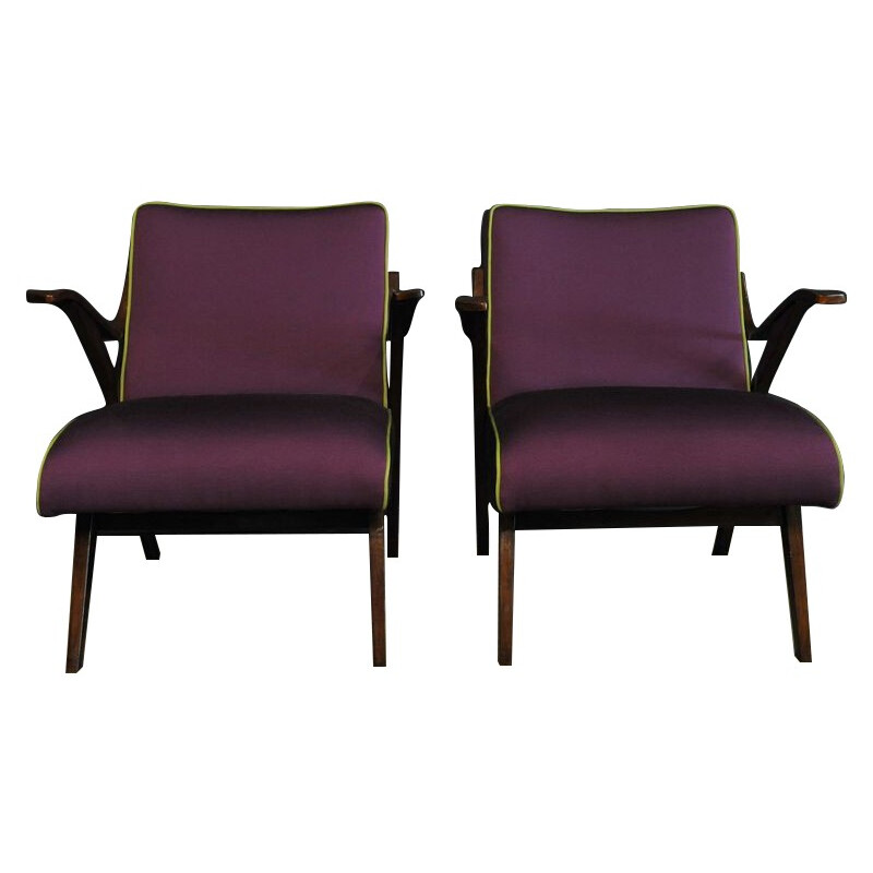 Pair of purple Scandinavian style armchairs - 1950s