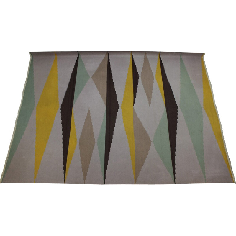 Big Modernist geometric Kilim carpet by A.Kybal - 1960s