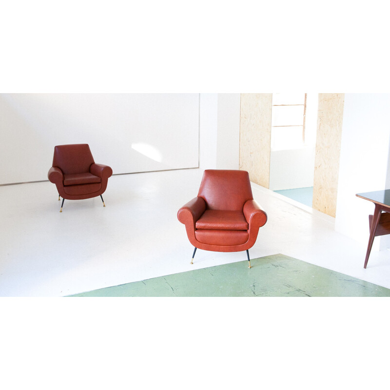 Pair of Italian Mid-Century Faux Leather Armchairs by Gigi Radice for Minotti - 1950s