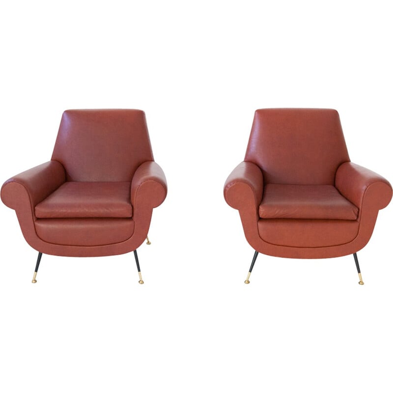 Pair of Italian Mid-Century Faux Leather Armchairs by Gigi Radice for Minotti - 1950s