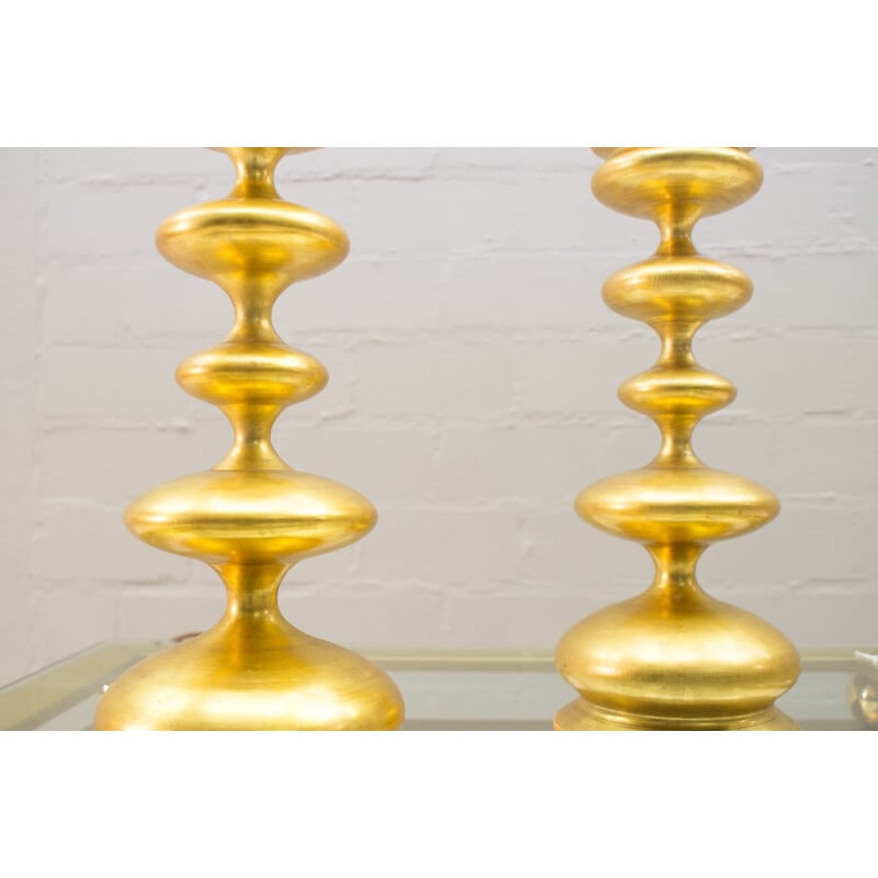 Pair of gold-plated Italian Hollywood Regency table lamps - 1960s