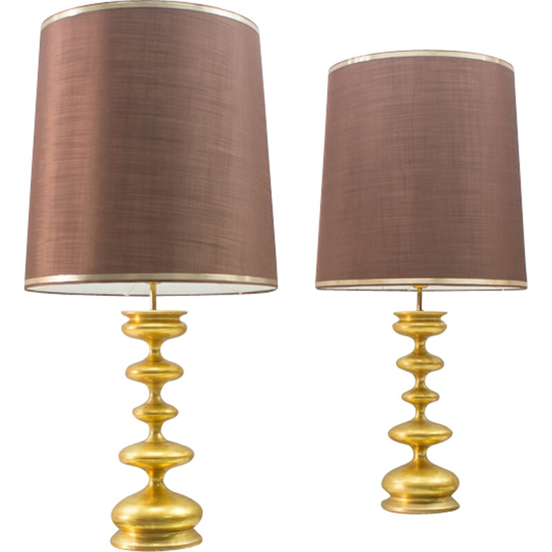 Pair of gold-plated Italian Hollywood Regency table lamps - 1960s