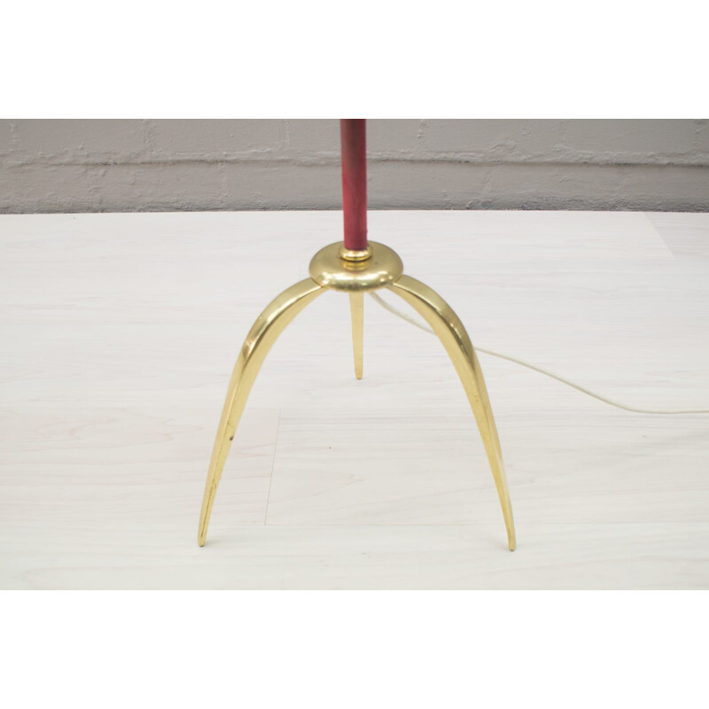 Vintage brass and leather tripod lamp - 1950s