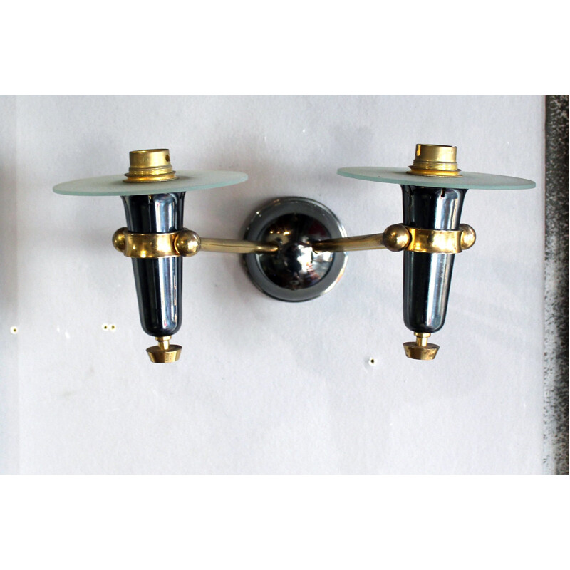 Set of patinated 'barrel gun' patches wall lamps - 1960s