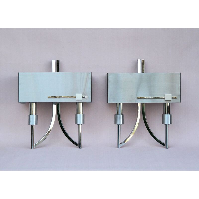 Pair of wall lamps in chromed metal by Jean Gandelin - 1970s