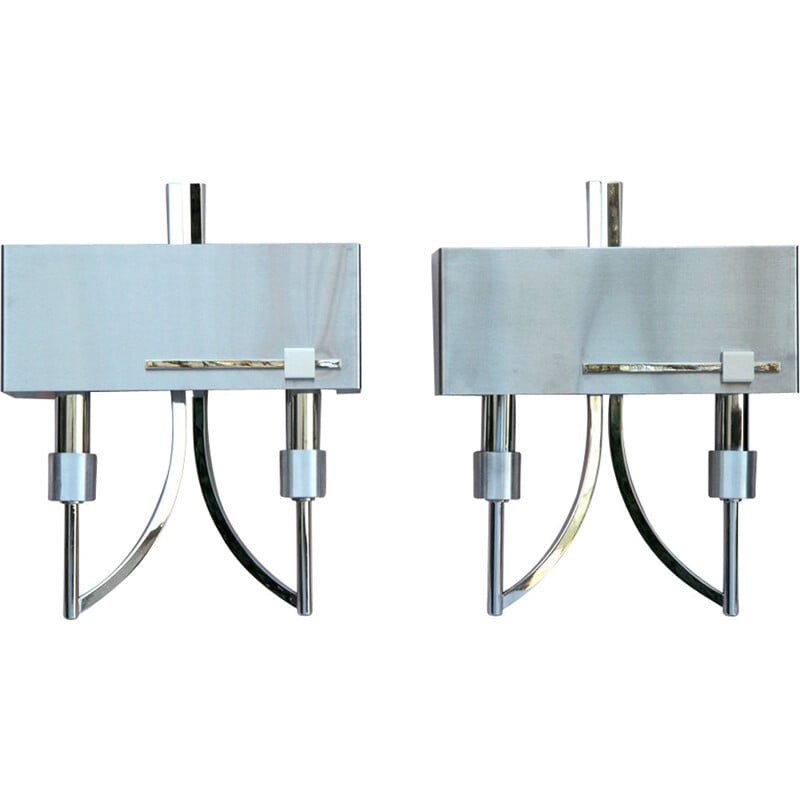 Pair of wall lamps in chromed metal by Jean Gandelin - 1970s