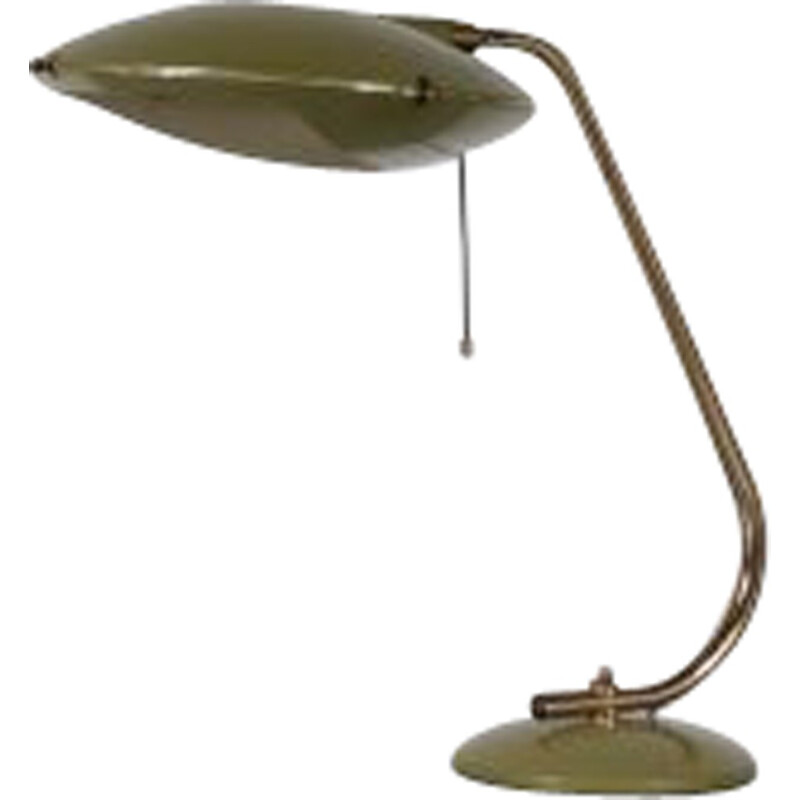 Vintage french green lacquered metal table lamp - 1950s