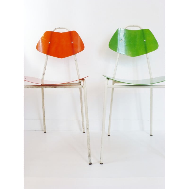 Vintage pair of fiberglass chairs & steel - 1950s