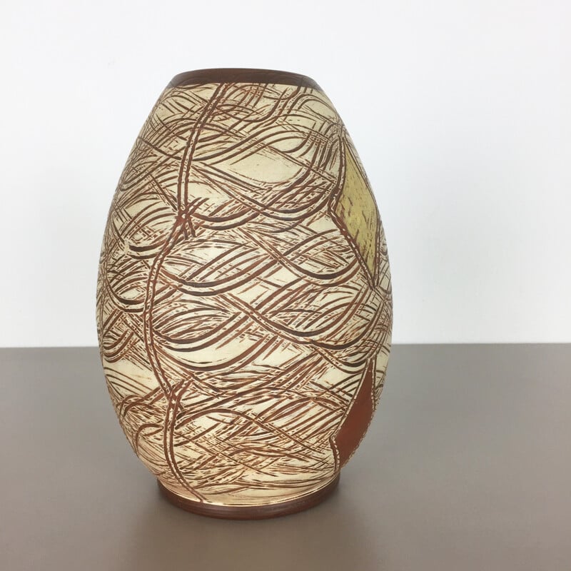 Mid-century ceramic Pottery Vase for SAWA Ceramic Sgraffito - 1960s