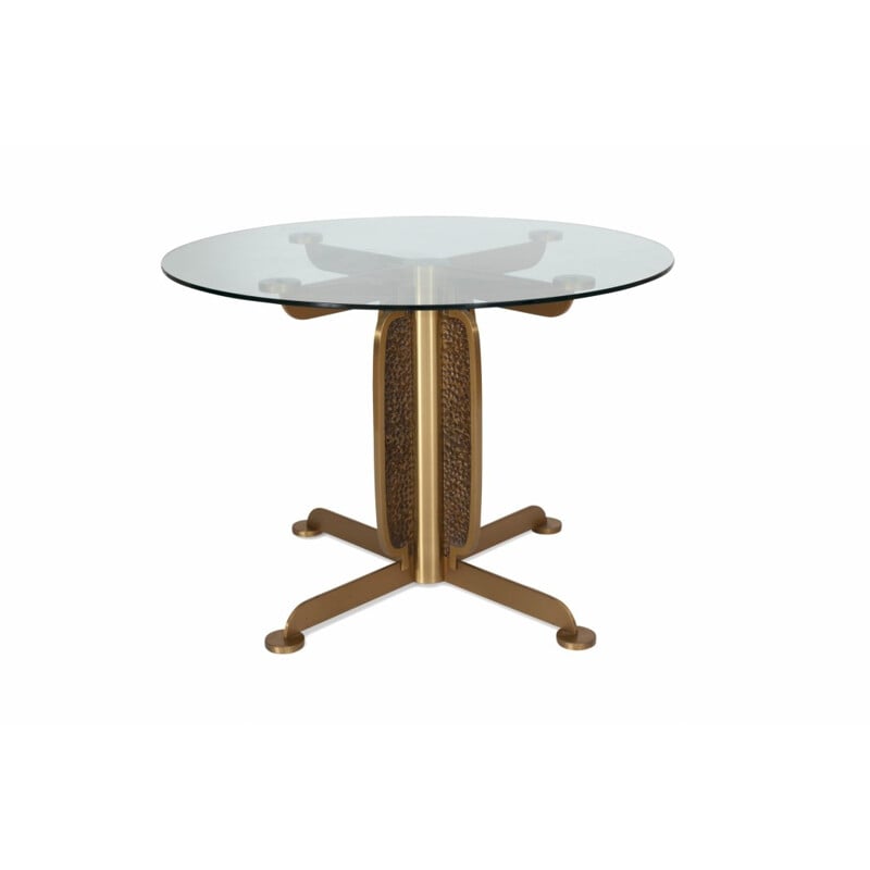 Mid-century Brass Cast Dining Table With Glass Top by Luciano Frigerio - 1970s