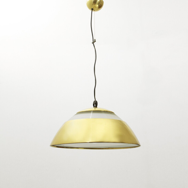 Vintage brass and glass pendant lamp - 1960s