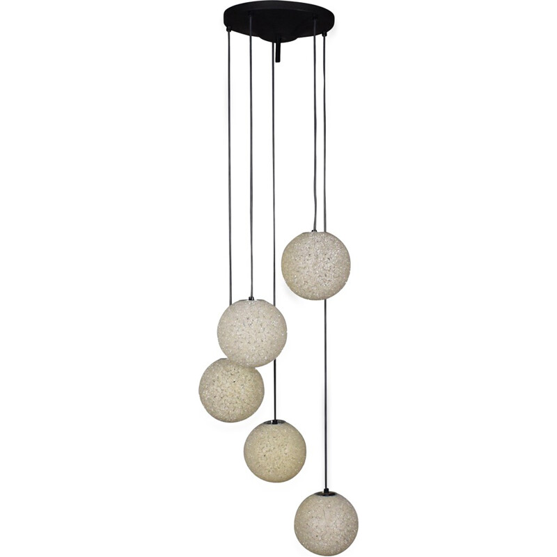 Vintage dutch five globe chandelier - 1960s