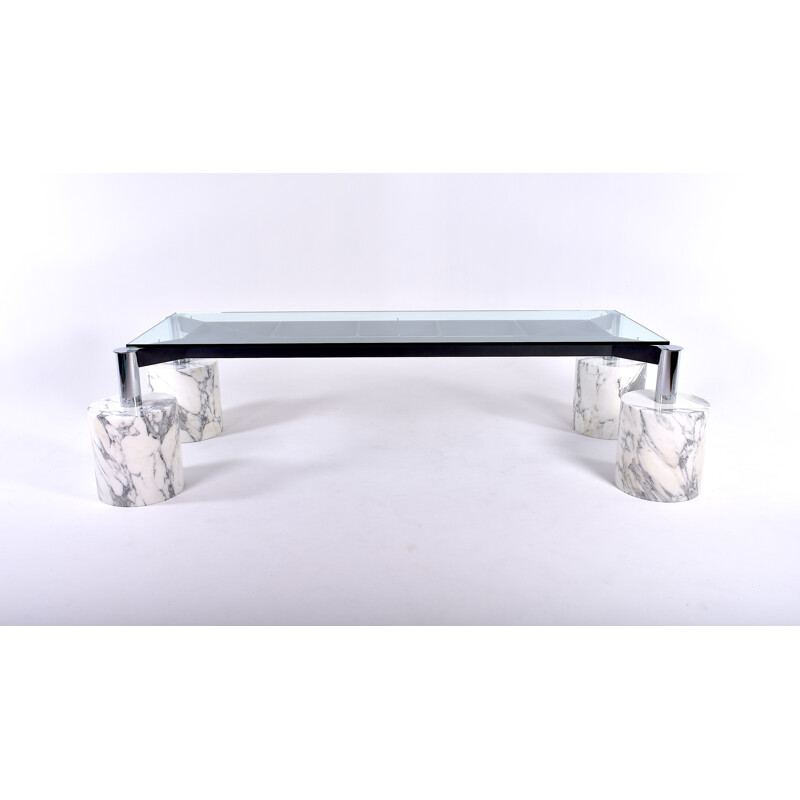 Conference table  in glass with marble feet - 1980s