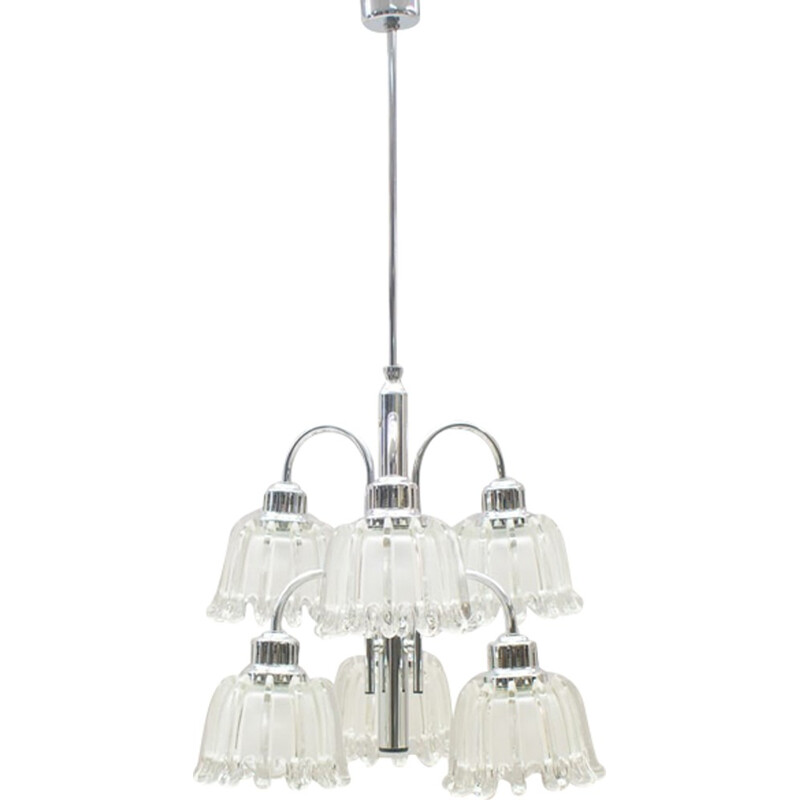 Vintage Chrome and Glass Chandelier - 1970s