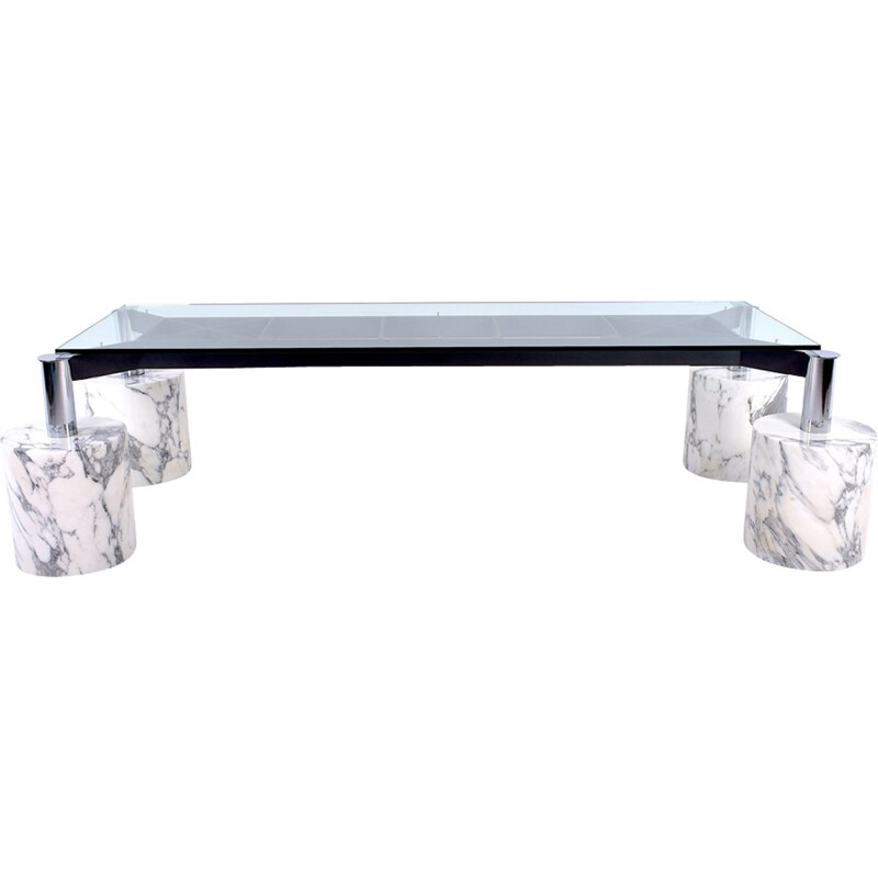 Conference table  in glass with marble feet - 1980s