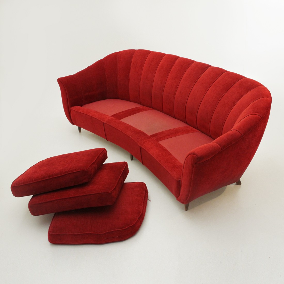 Vintage Italian 3-seat red Velvet Sofa - 1950s - Design Market