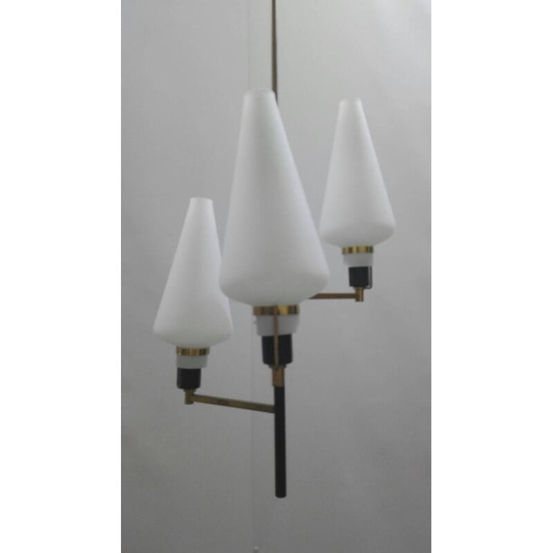Vintage chandelier in Brass and Glass by Oscar Torlasco - 1960s