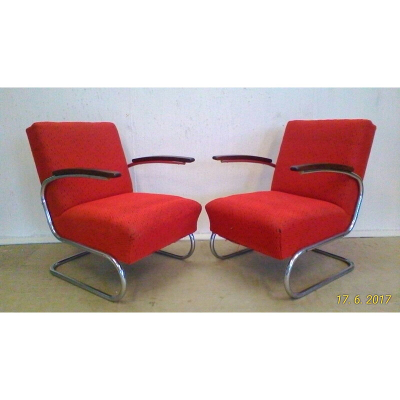 Vintage pair of chromed Bauhaus armchairs by Műcke & Meider for Thonet - 1930s
