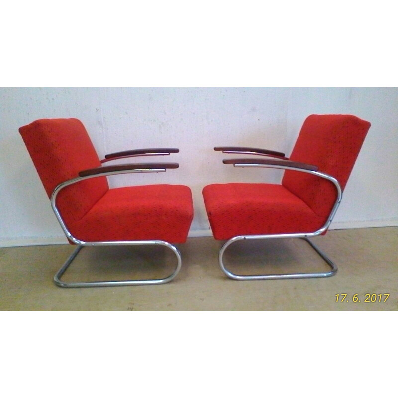 Vintage pair of chromed Bauhaus armchairs by Műcke & Meider for Thonet - 1930s