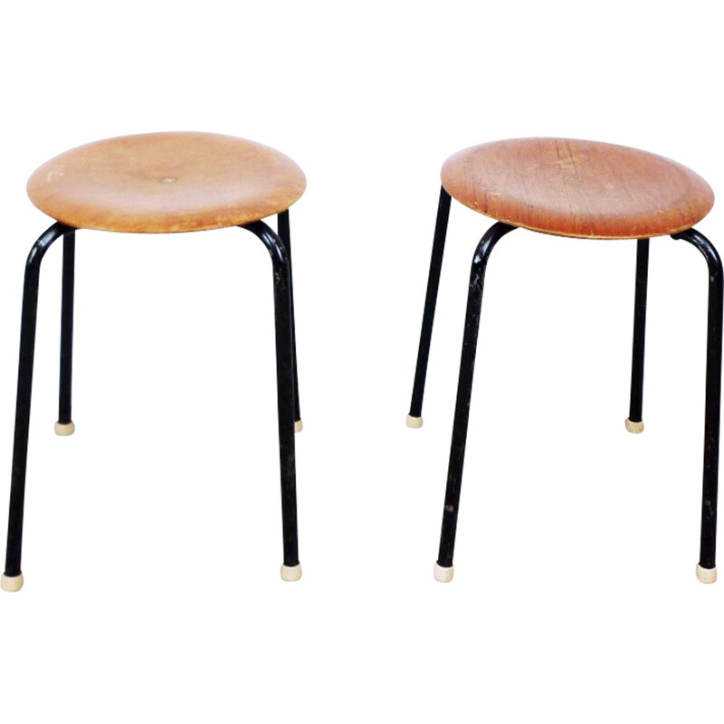 Set of 2 Vintage Scandinavian stools in meatl and teak - 1960s