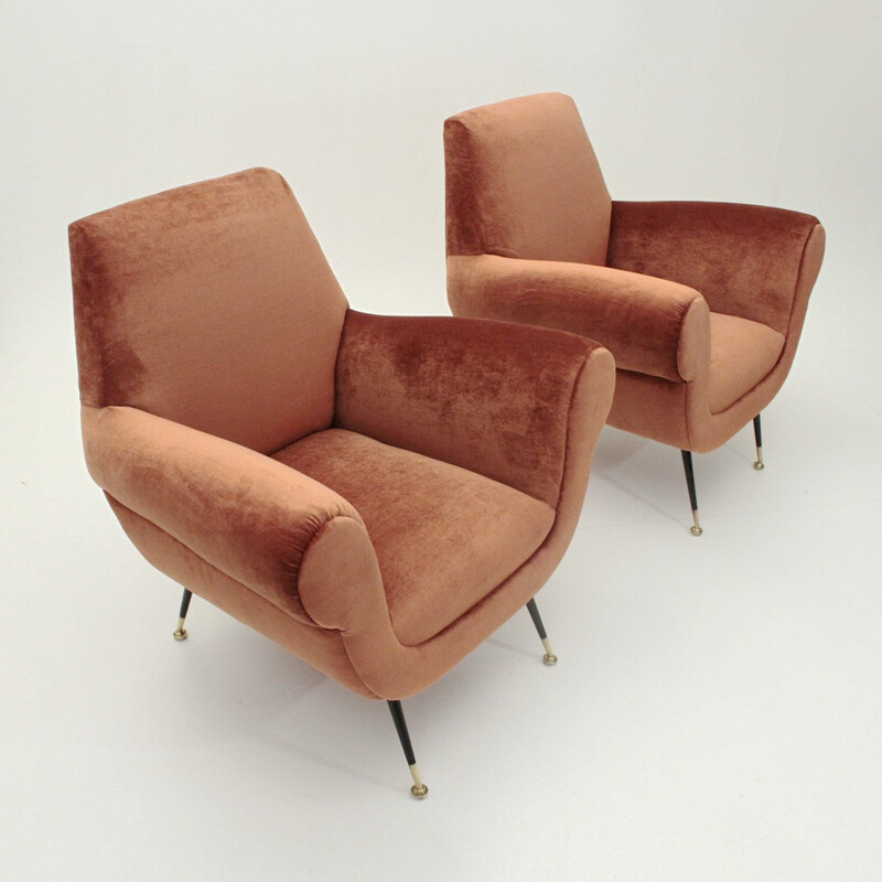 Set of 2 Italian Armchairs in Pink Velvet By Gigi Radice for Minotti - 1950s