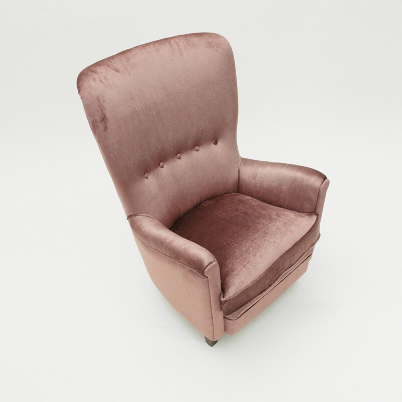 Italian vintage velvet pink armchair - 1950s