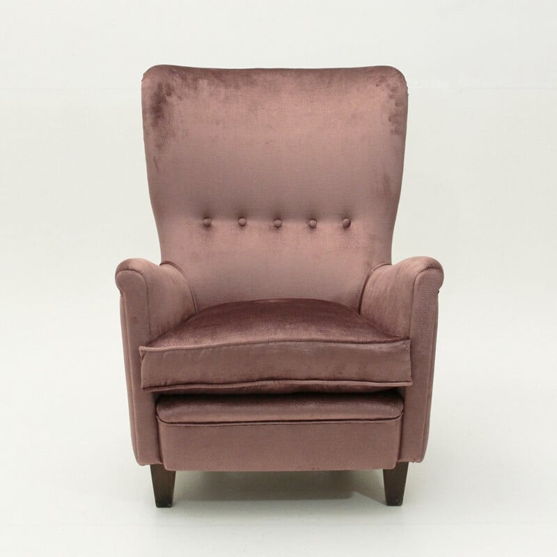 Italian vintage velvet pink armchair - 1950s