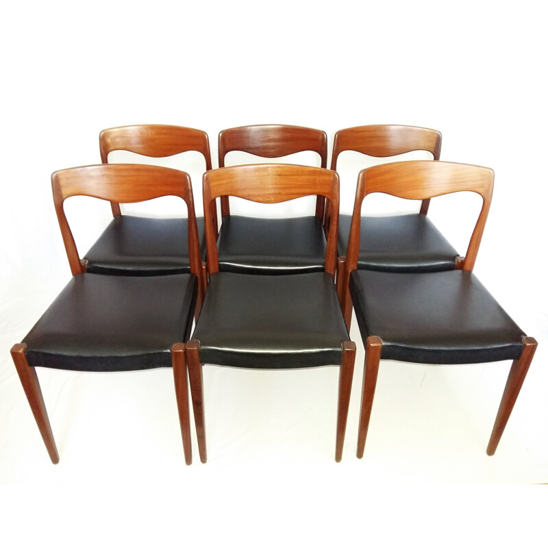 Set of 6 vintage black chairs in teak - 1960s