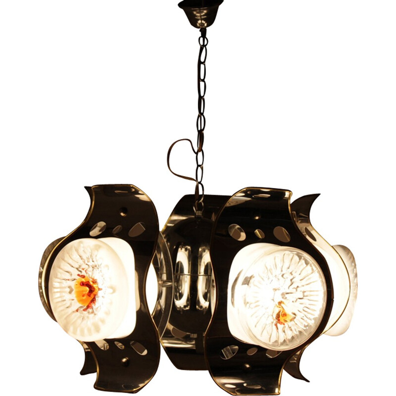 Vintage metal and Murano glass chandelier for Mazzega -1970s