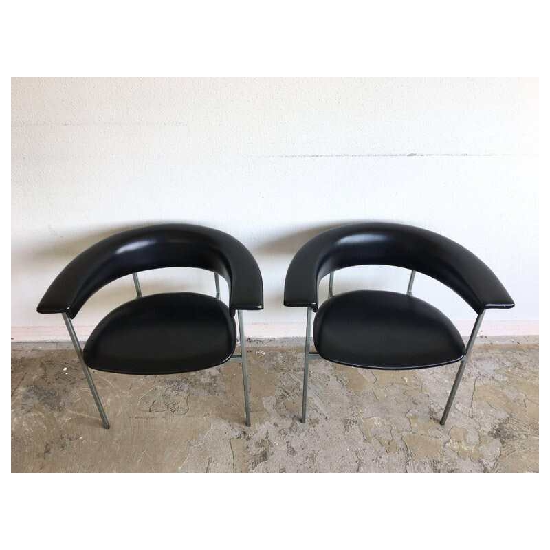 Pair of vintage black "Gamma" armchairs by Rudolf Wolf for Van Tiel - 1960s