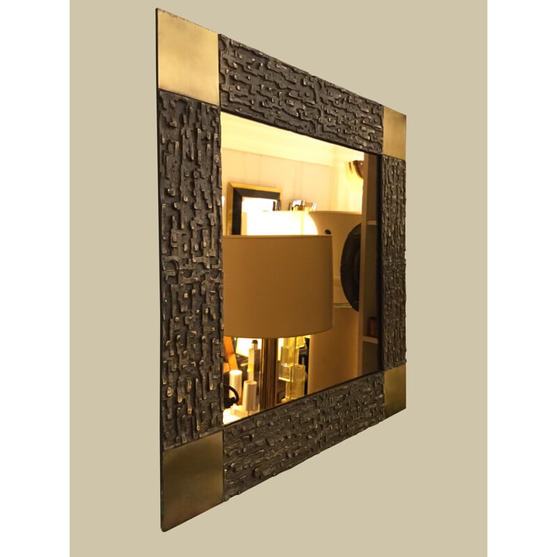 Vintage mirror in bronze by Luciano Frigerio - 1970s