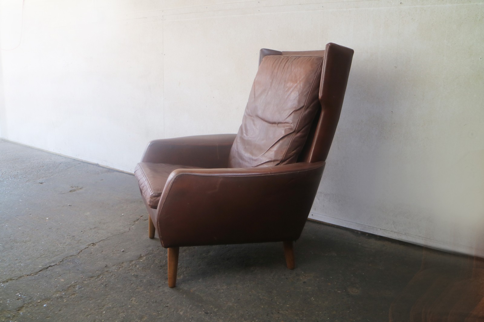 Danish vintage brown leather high back armchair - 1970s ...