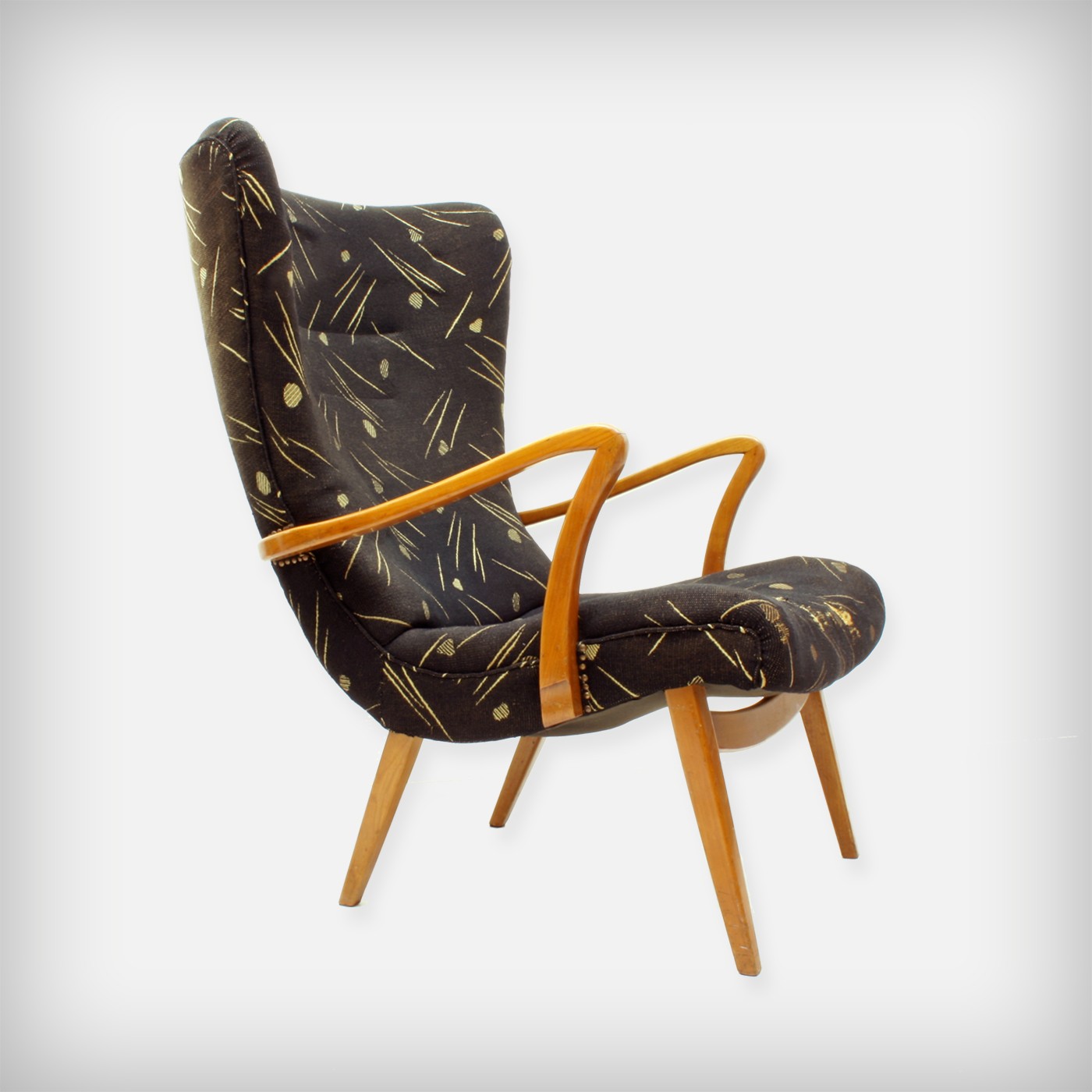 Vintage German Cherrywood Wingback Lounge Chair 1950s