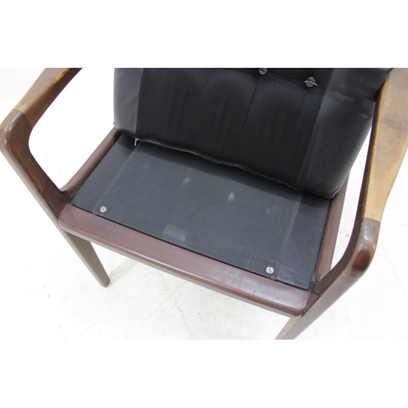 Vintage danish black armchair in leather - 1960s