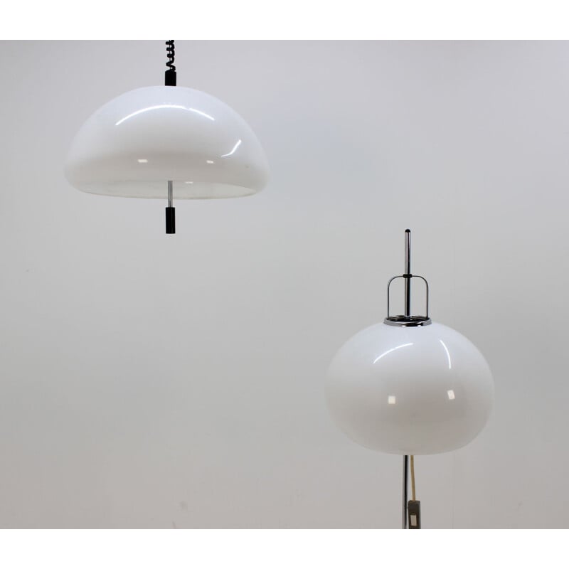 Set of vintage floor and pendant lamp by Harvey Guzzini for Meblo